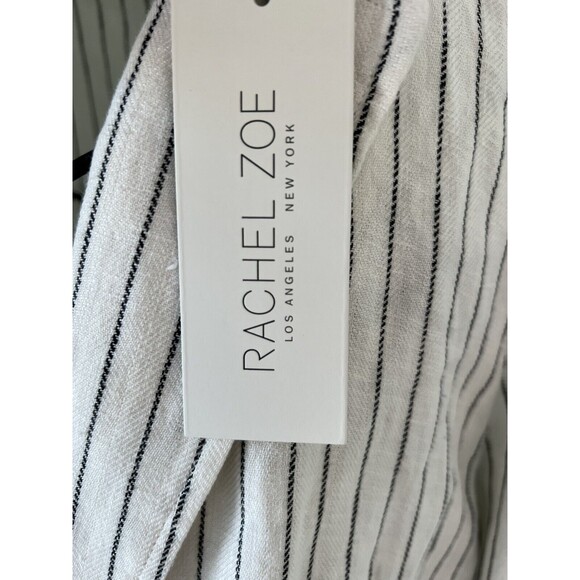 Rachel Zoe Linen Blend Yarn Dyed Striped  Blazer Jacket Size M White Black - Picture 5 of 6